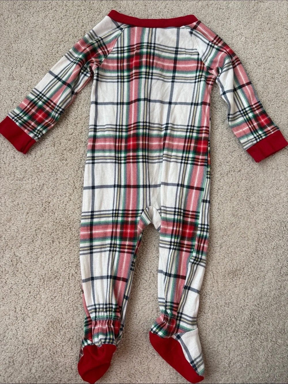 Plaid Footed One-Piece Pajamas - Red Trim